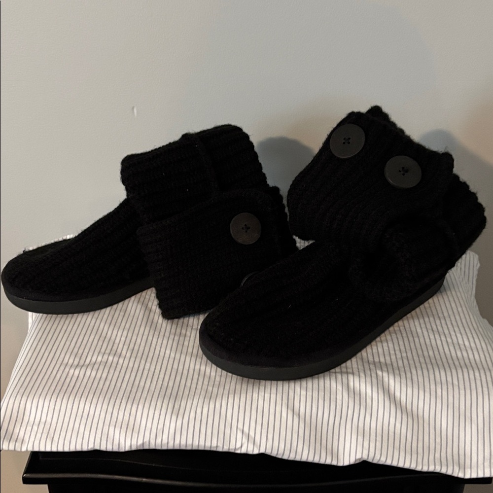 Black Knit Button Booties